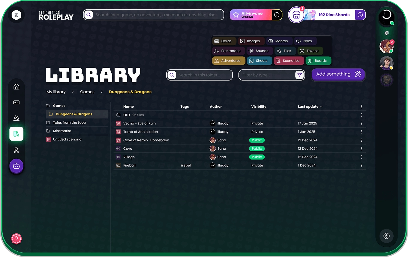 Minimal Libraries interface